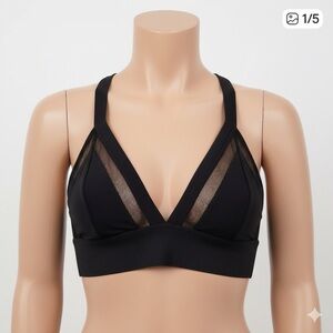 Guess Black Solid Cups Mesh Outside Bralette, Elastic Band For Support Size S